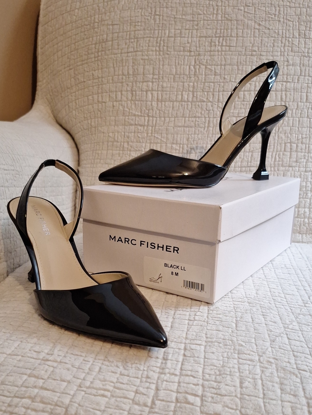 Marc Fisher Black Patent Slingback Pointed Toe Stiletto Heels